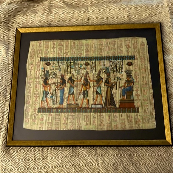 21” W x 7.25” L x 1” Custom Framed Hand Painted Papyrus Egyptian Art from Egypt - Picture 2 of 12